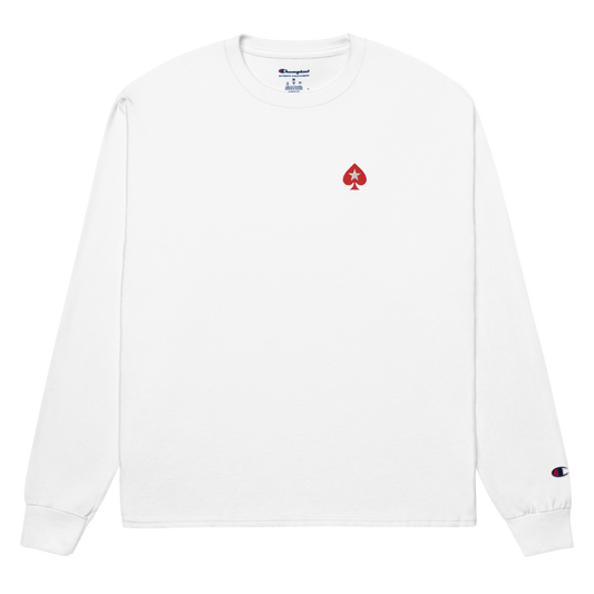 Champion® Long Sleeve Tee — “Red Spade” White Session Edition | Into The Poker